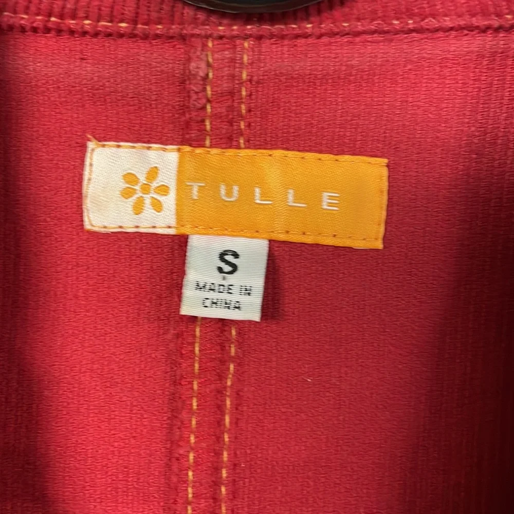 Tulle Red Y2K Corduroy Grommet Sleeve Stretchy Button Front Blazer Jacket Small - Picture 7 of 10